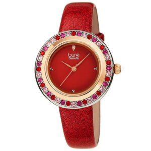 NWT Authentic Burgi Quartz Diamond Red Dial Women's Watch